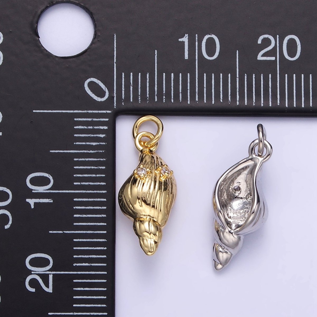 16K Gold Filled CZ Clam Sea Shell Mini Charm in Gold & Silver | E390