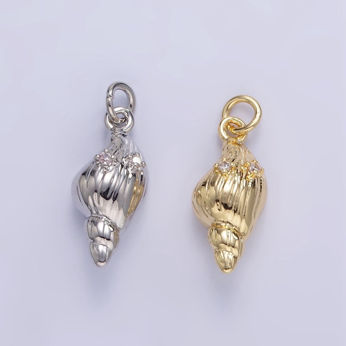 16K Gold Filled CZ Clam Sea Shell Mini Charm in Gold & Silver | E390