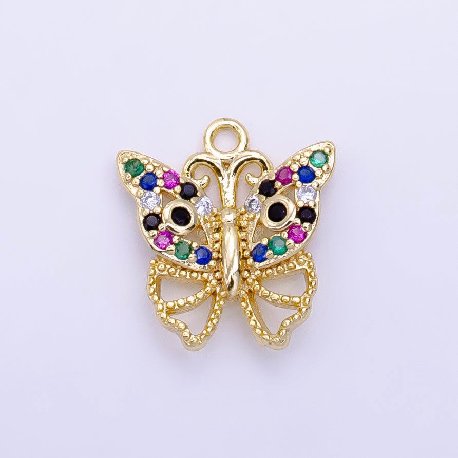 16K Gold Filled Open Multicolor CZ Micro Paved Butterfly Charm | D781