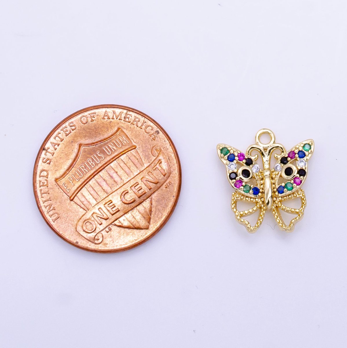 16K Gold Filled Open Multicolor CZ Micro Paved Butterfly Charm | D781