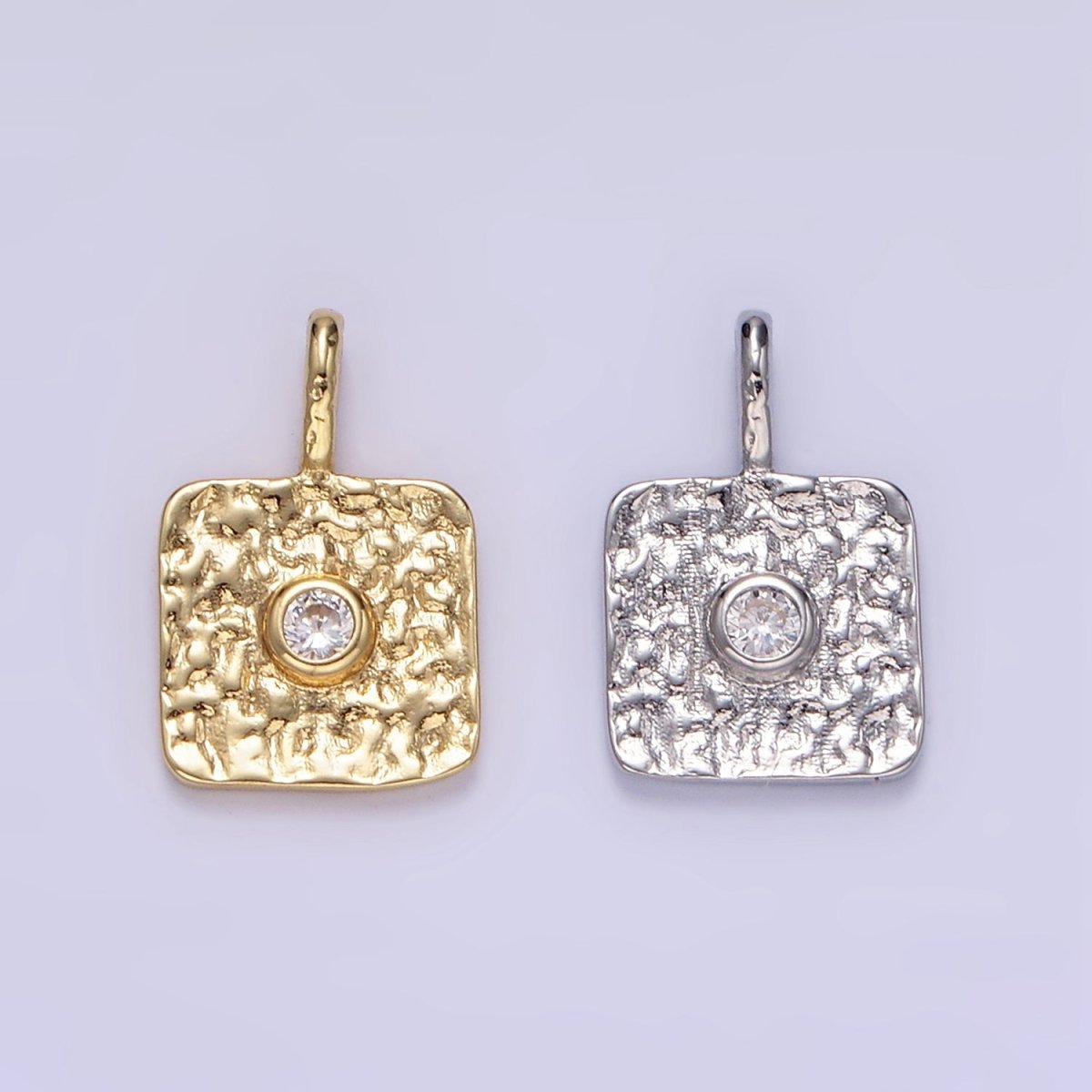 16K Gold Filled CZ Geometric Square Pendant in Gold & Silver | H886