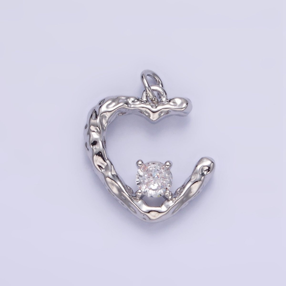 16K Gold Filled CZ Hammered Heart Charm in Gold & Silver | E387