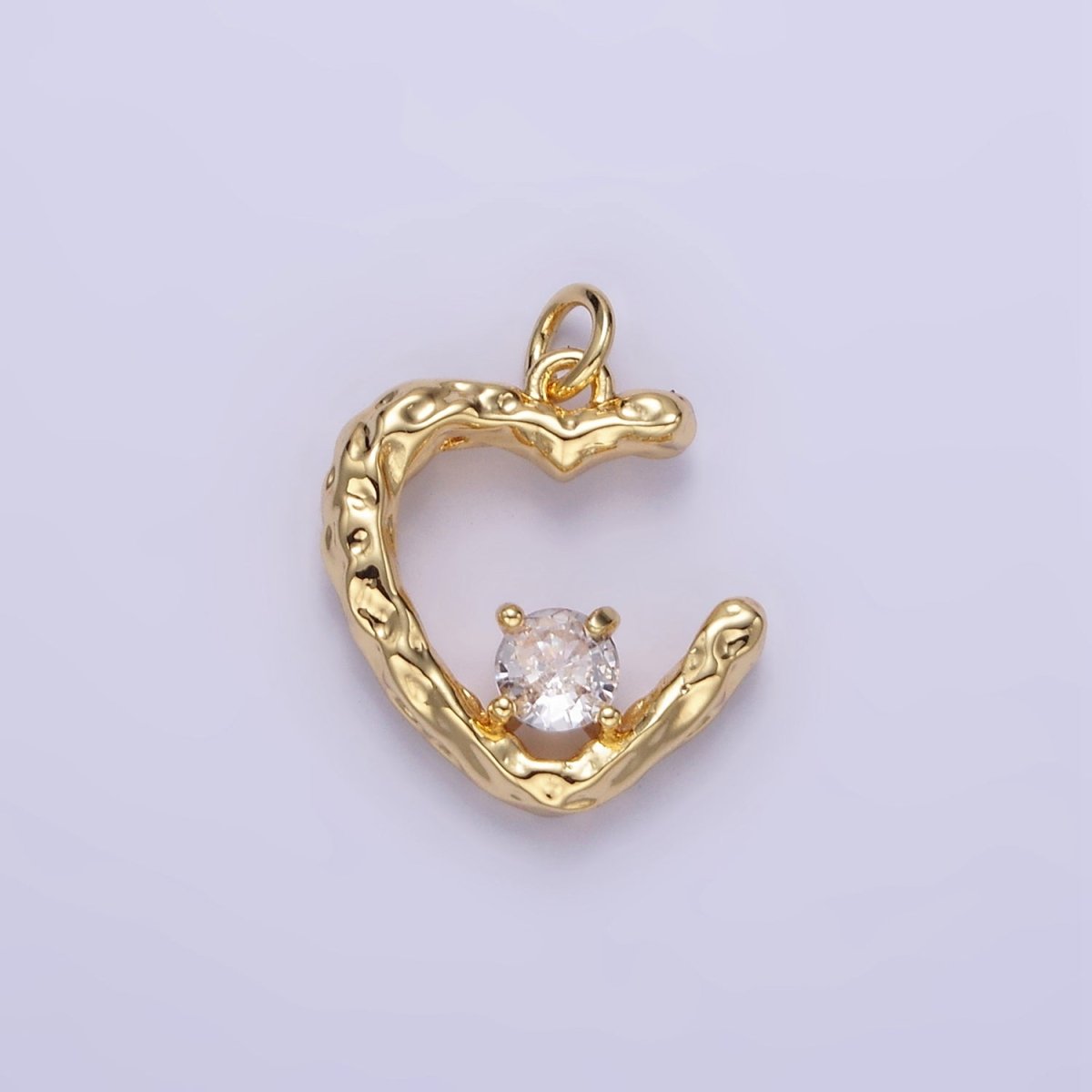 16K Gold Filled CZ Hammered Heart Charm in Gold & Silver | E387