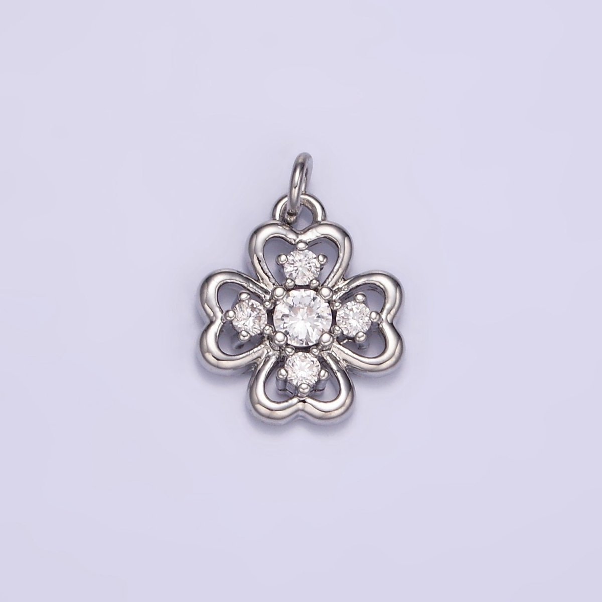 16K Gold Filled CZ Quatrefoil Heart Petal Flower Open Charm in Gold & Silver | M116