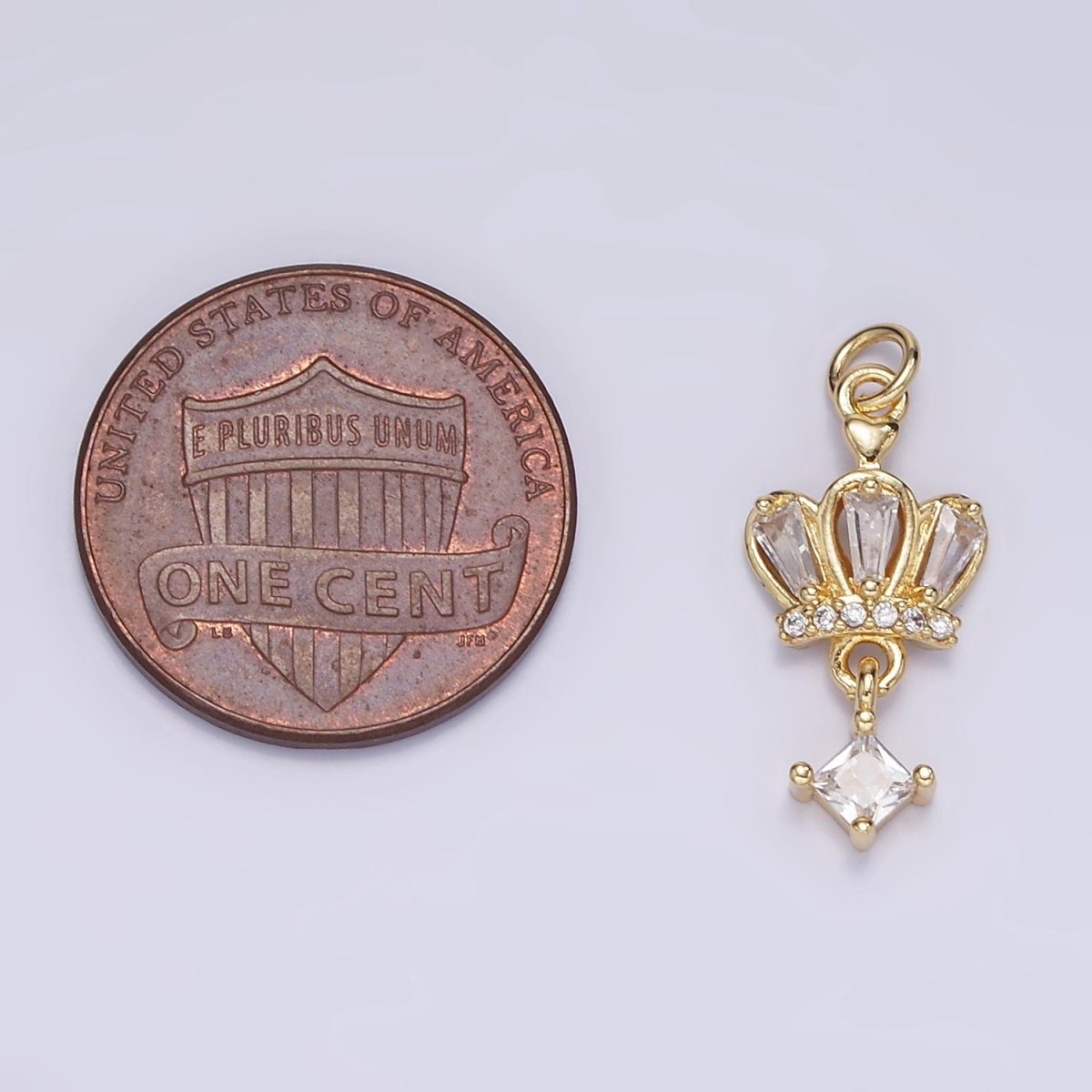 16K Gold Filled CZ Rhombus Baguette Drop Royal Crown Charm in Gold & Silver | M114