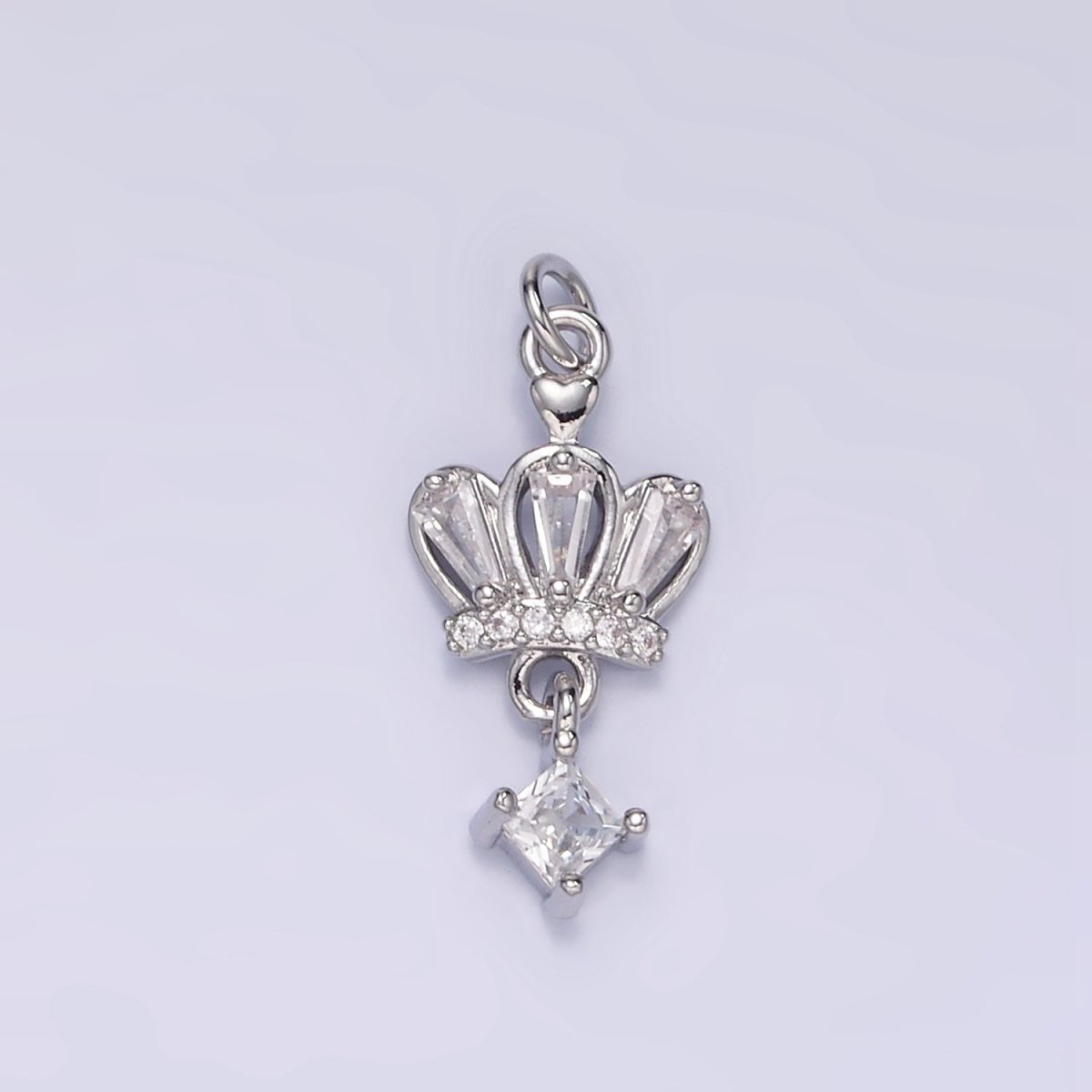 16K Gold Filled CZ Rhombus Baguette Drop Royal Crown Charm in Gold & Silver | M114
