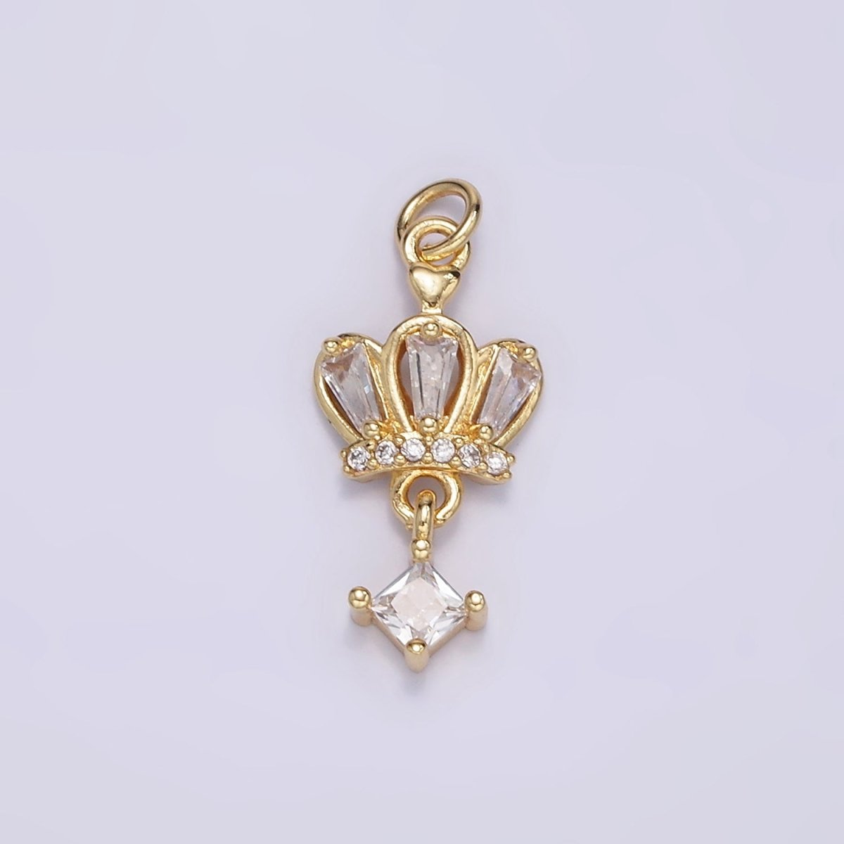 16K Gold Filled CZ Rhombus Baguette Drop Royal Crown Charm in Gold & Silver | M114