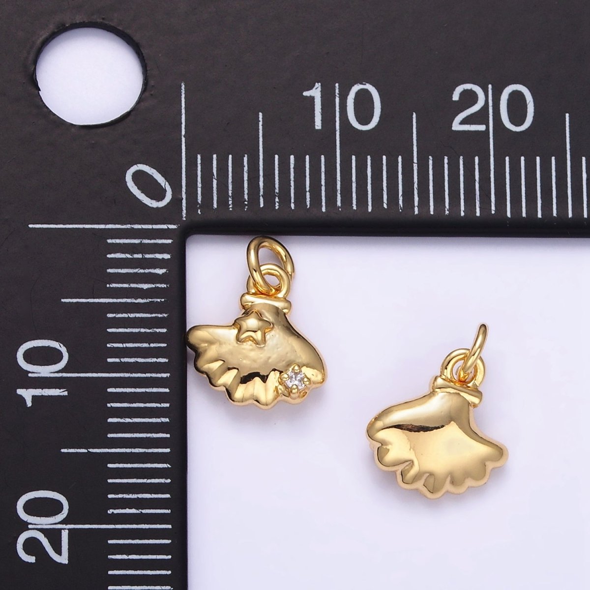 24K Gold Filled CZ Star Clam Sea Shell Mini Charm | AG841