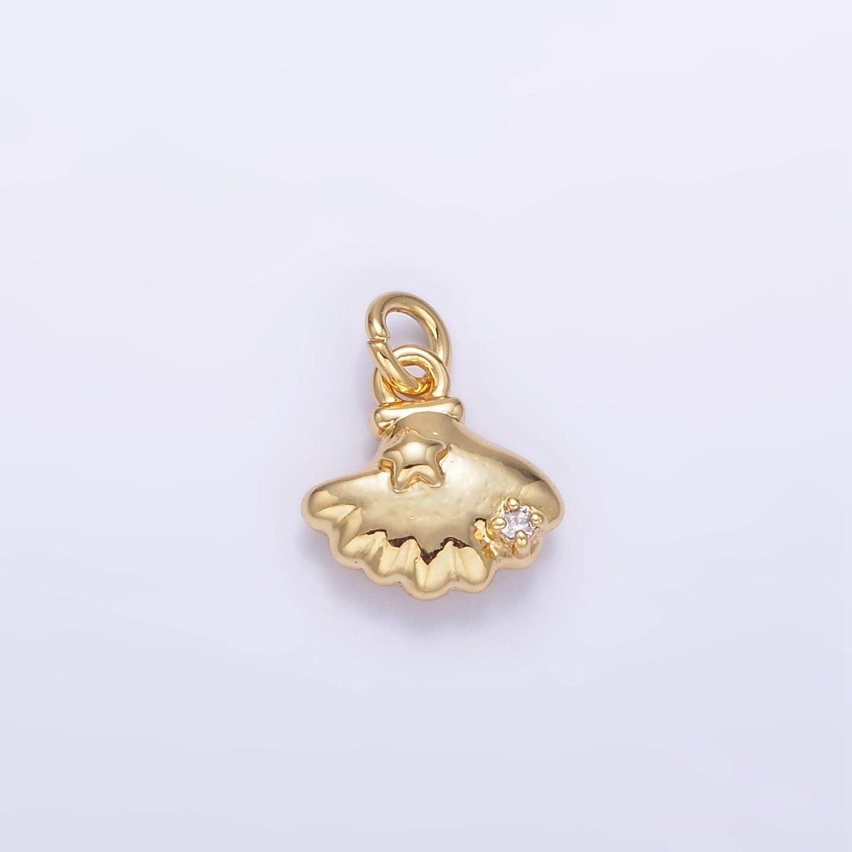 24K Gold Filled CZ Star Clam Sea Shell Mini Charm | AG841