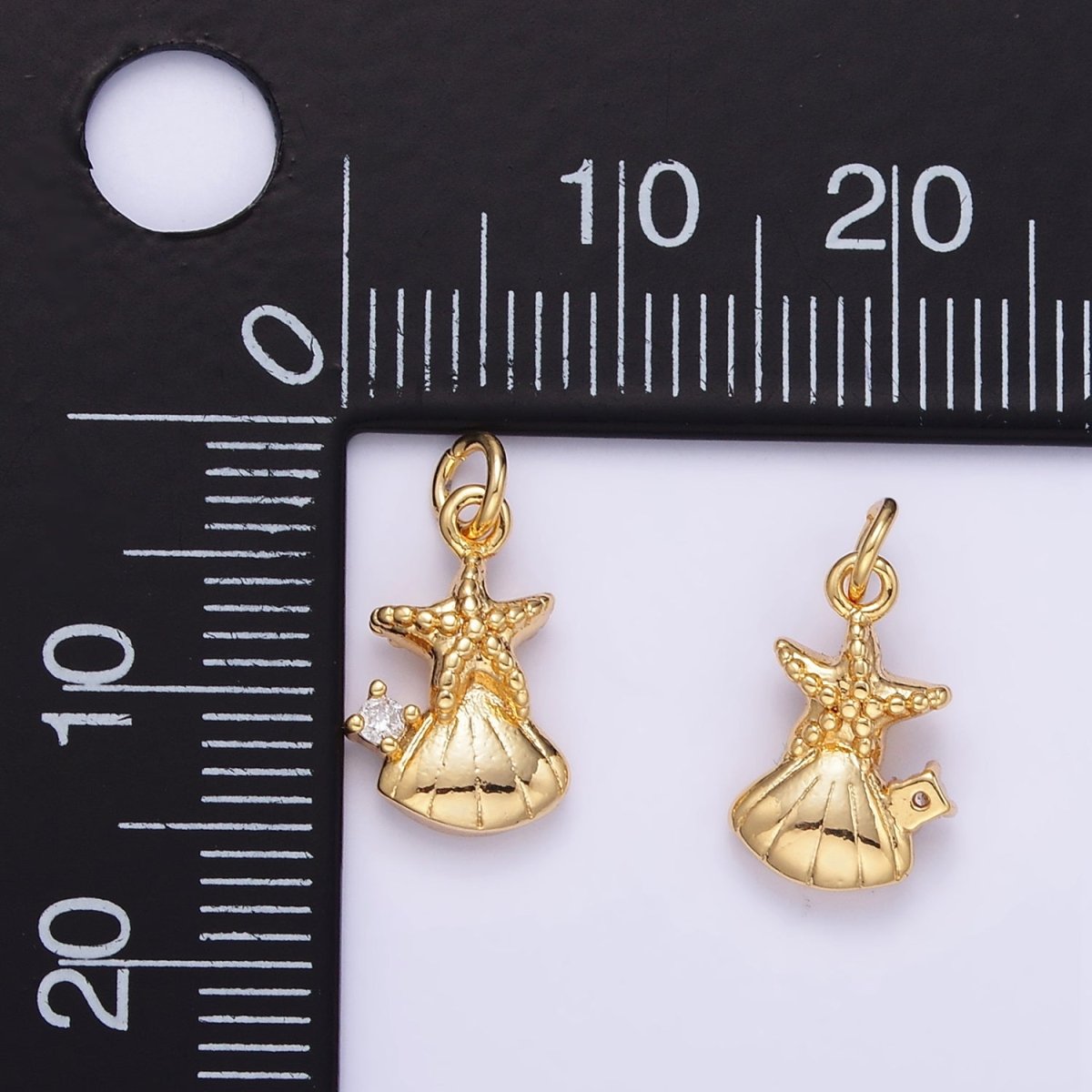 24K Gold Filled CZ Starfish Clam Shell Mini Charm | AG849