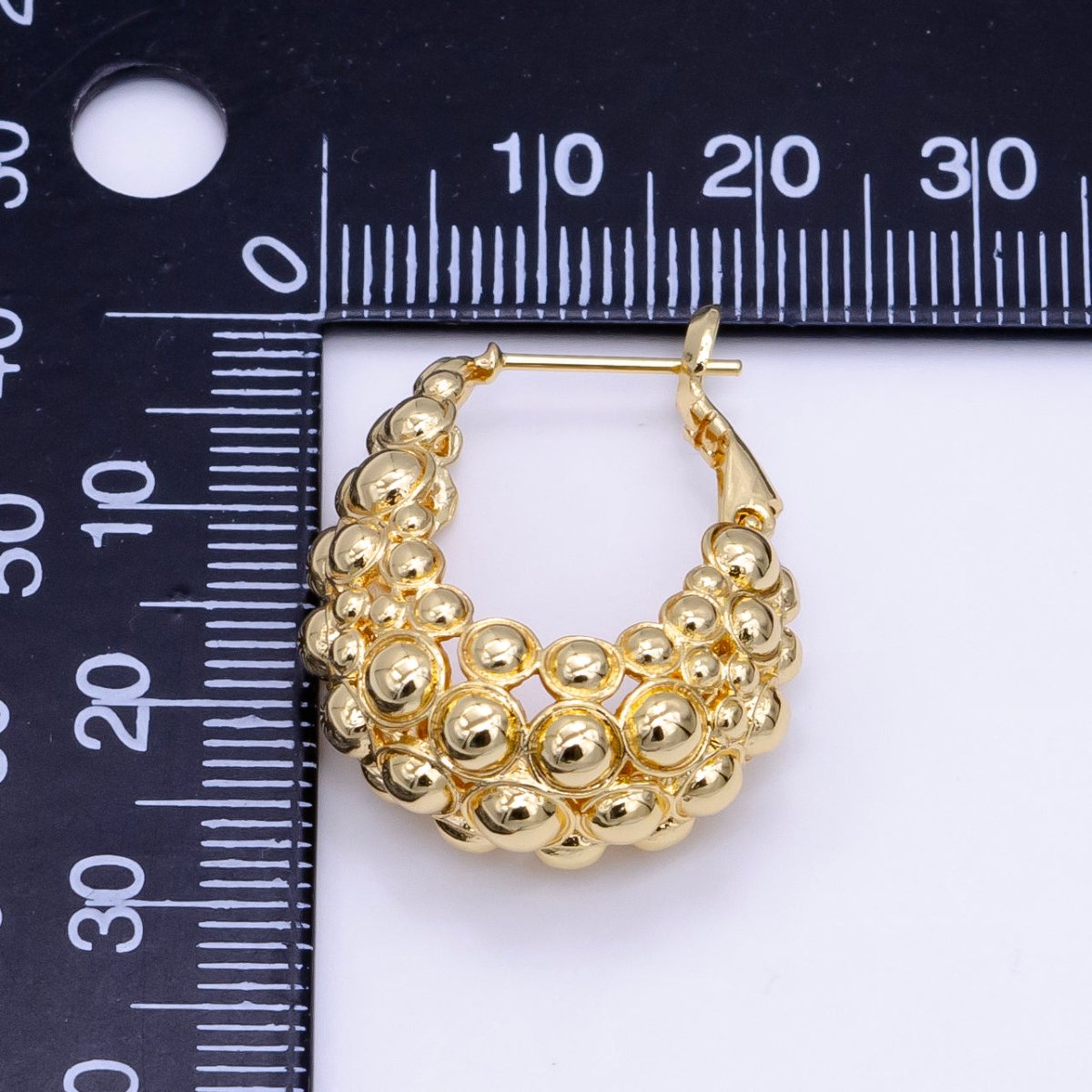 16K Gold Filled Dotted Bubble Dome Hinge Hoop Earrings | Q014