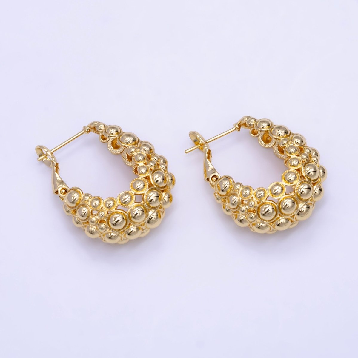 16K Gold Filled Dotted Bubble Dome Hinge Hoop Earrings | Q014