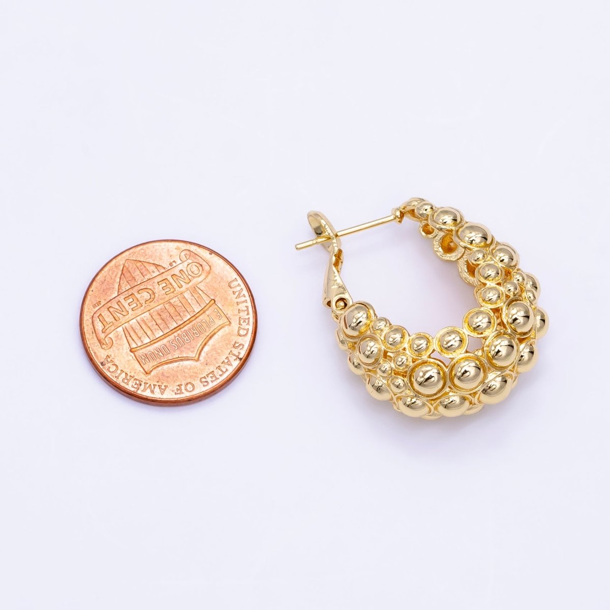 16K Gold Filled Dotted Bubble Dome Hinge Hoop Earrings | Q014