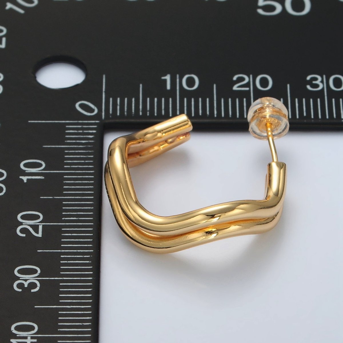 16k Gold Filled Double Band Geometric C Shaped Hoop Earrings Gold and Silver | P528 - P529
