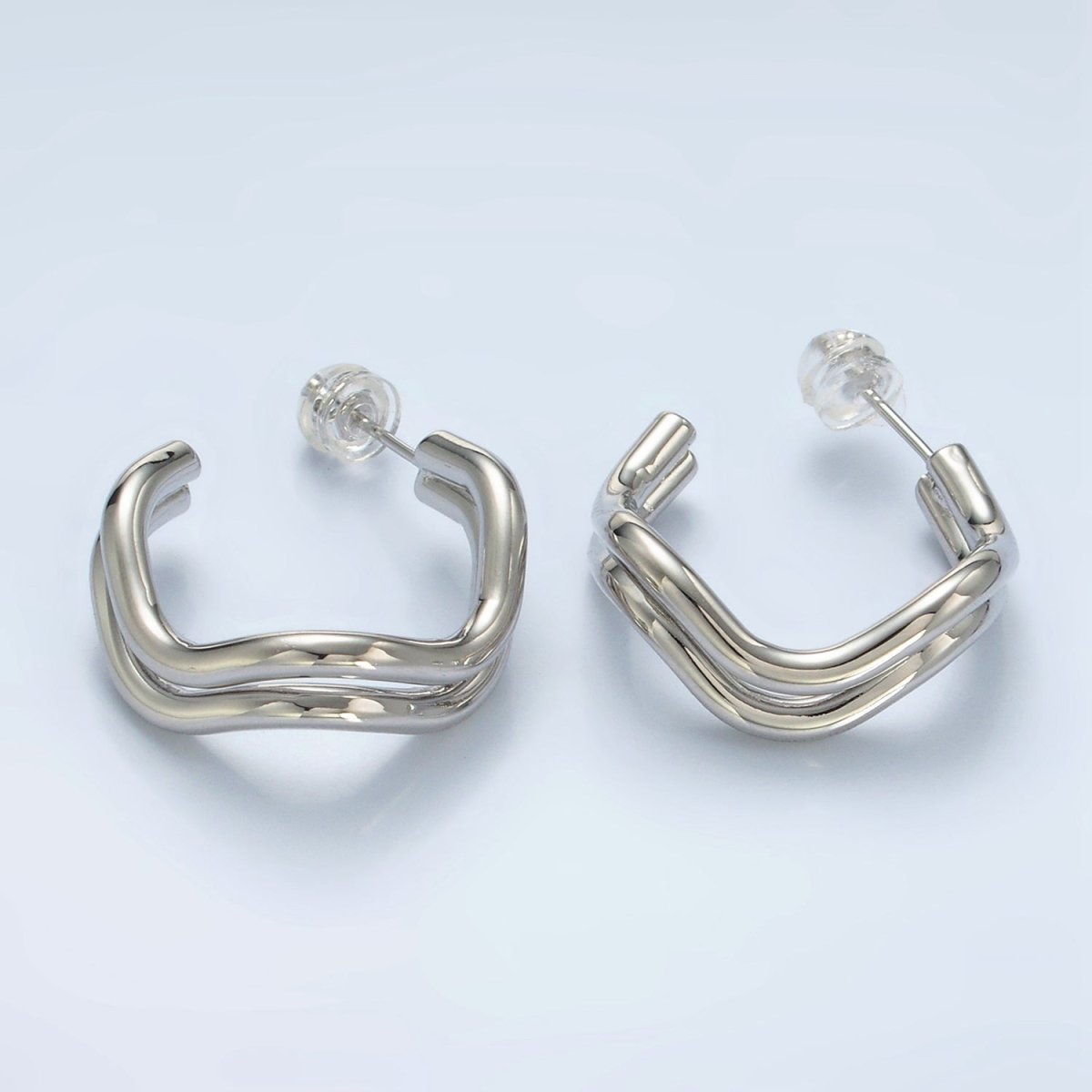 16k Gold Filled Double Band Geometric C Shaped Hoop Earrings Gold and Silver | P528 - P529