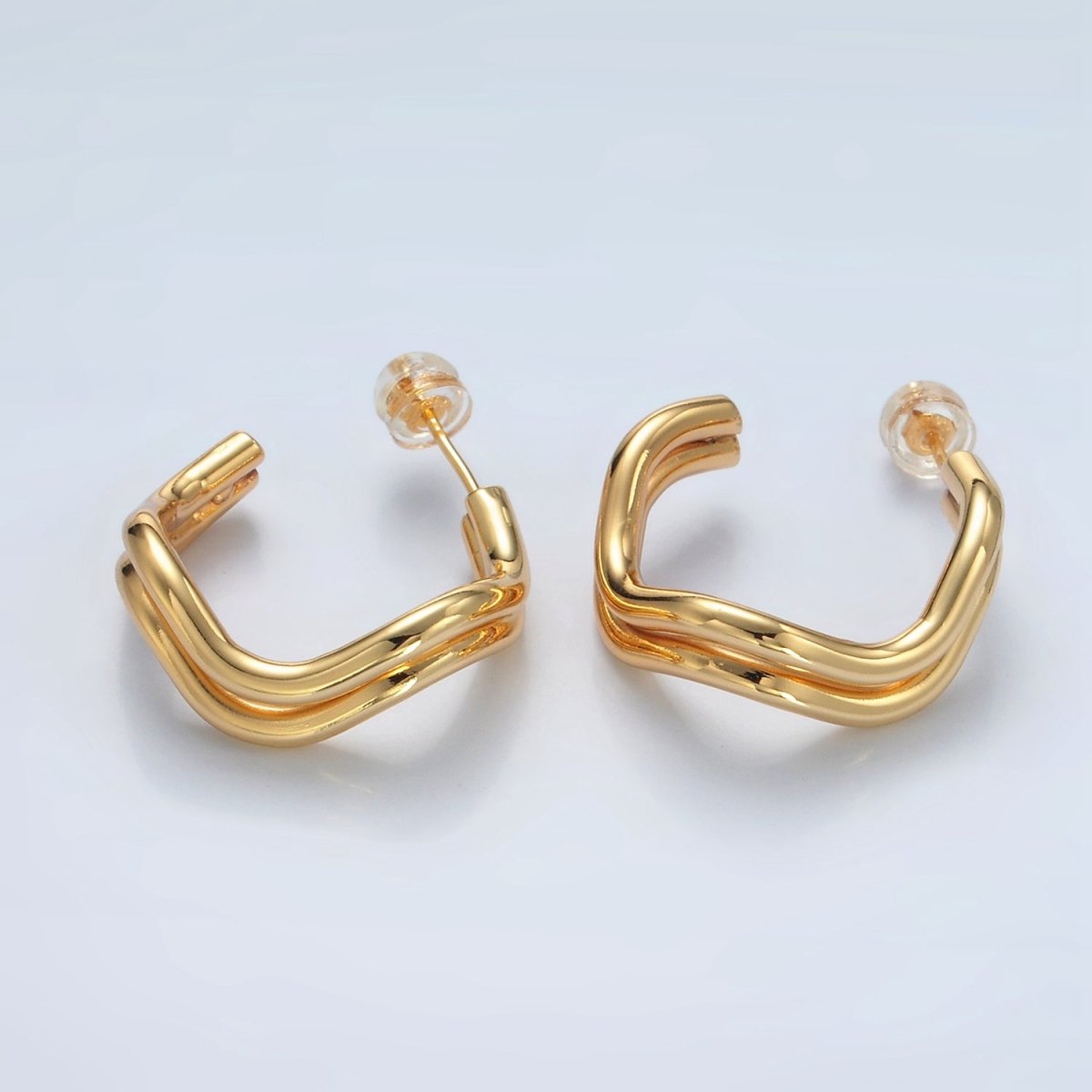 16k Gold Filled Double Band Geometric C Shaped Hoop Earrings Gold and Silver | P528 - P529