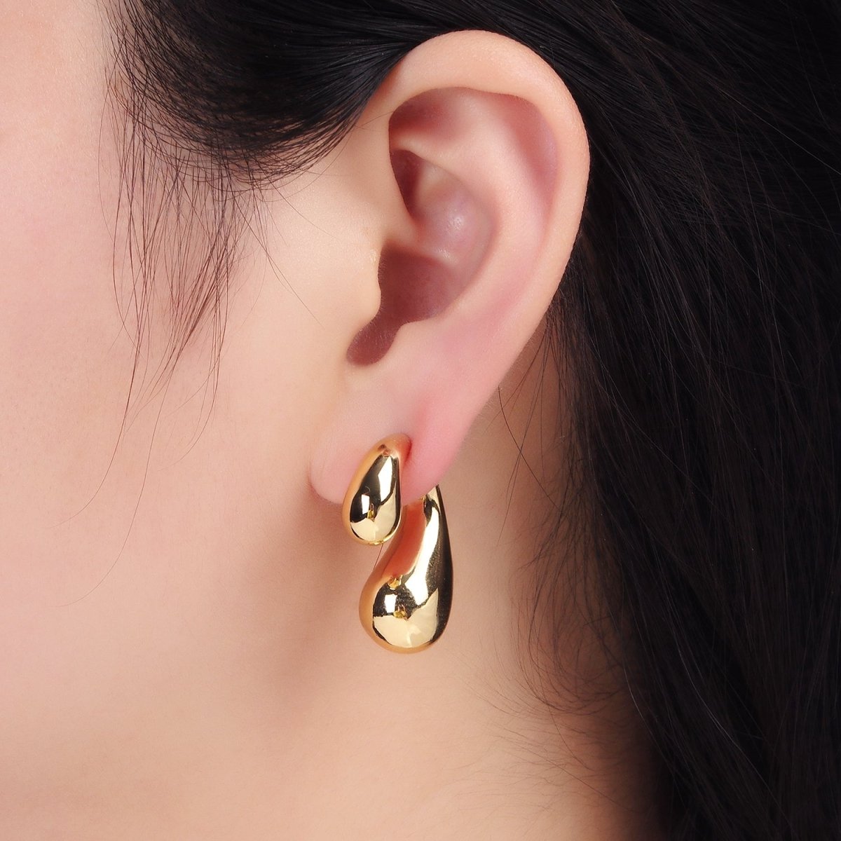 16K Gold Filled Heavy Double Teardrop Minimalist Hoop Earrings | P-056