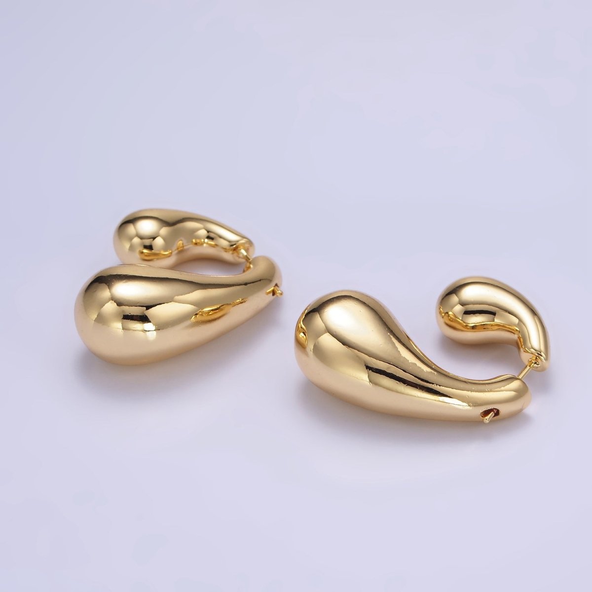 16K Gold Filled Heavy Double Teardrop Minimalist Hoop Earrings | P-056
