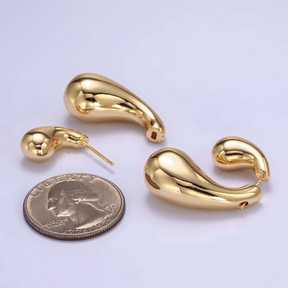 16K Gold Filled Heavy Double Teardrop Minimalist Hoop Earrings | P-056