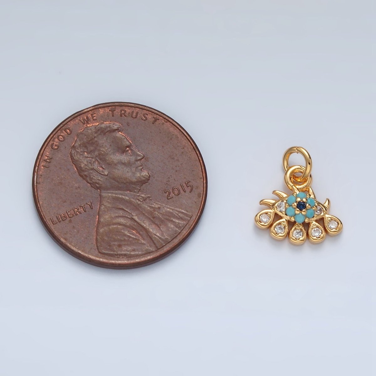 16K Gold Filled Evil Eye Turquoise CZ Teardrop Mini Charm | AG930