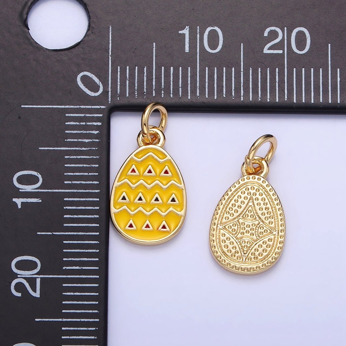 16K Gold Filled Geometric Yellow Enamel Easter Egg Charm | C123