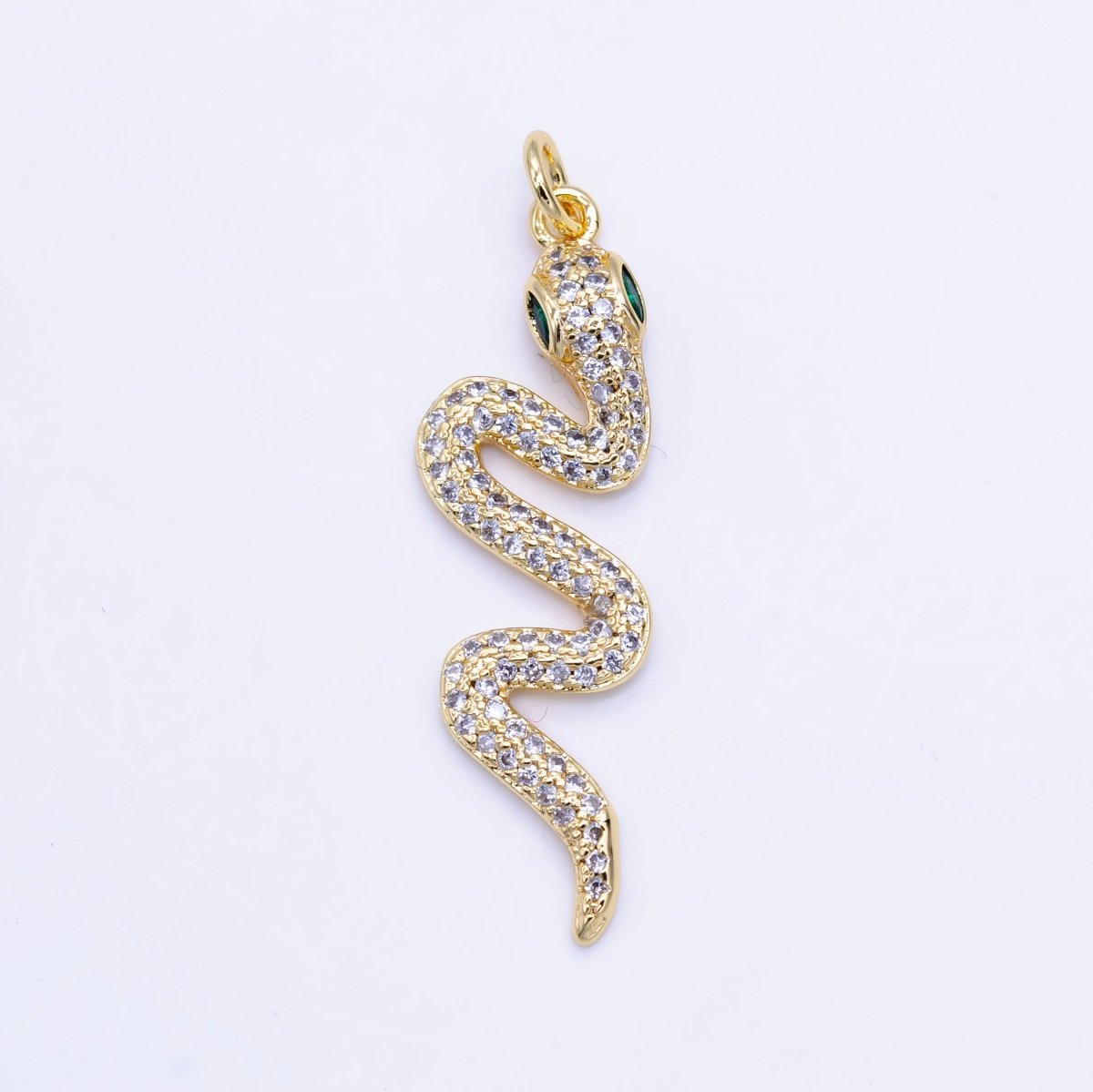 16K Gold Filled Green-Eyed CZ Micro Paved Serpent Snake Charm | D772