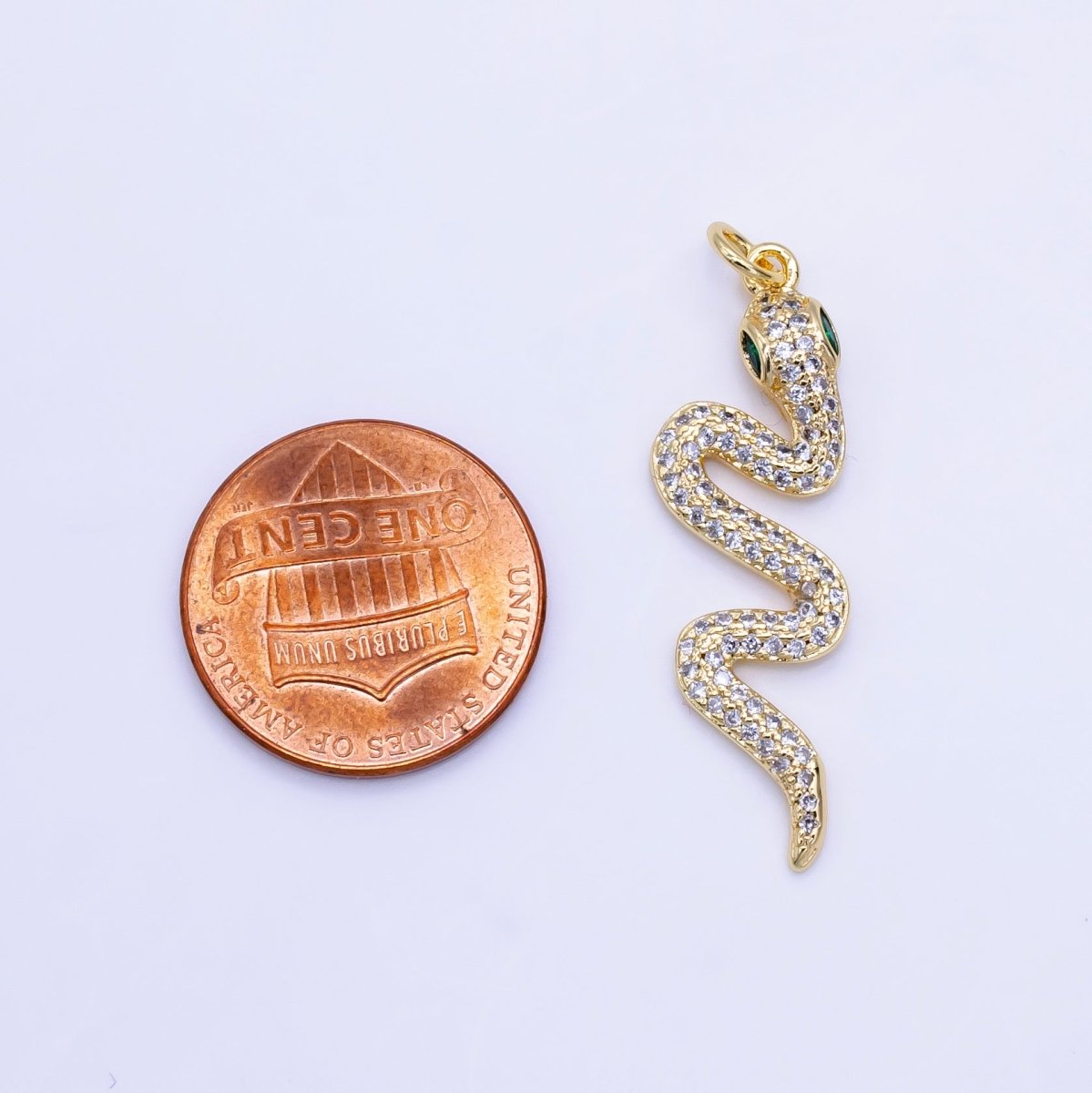 16K Gold Filled Green-Eyed CZ Micro Paved Serpent Snake Charm | D772