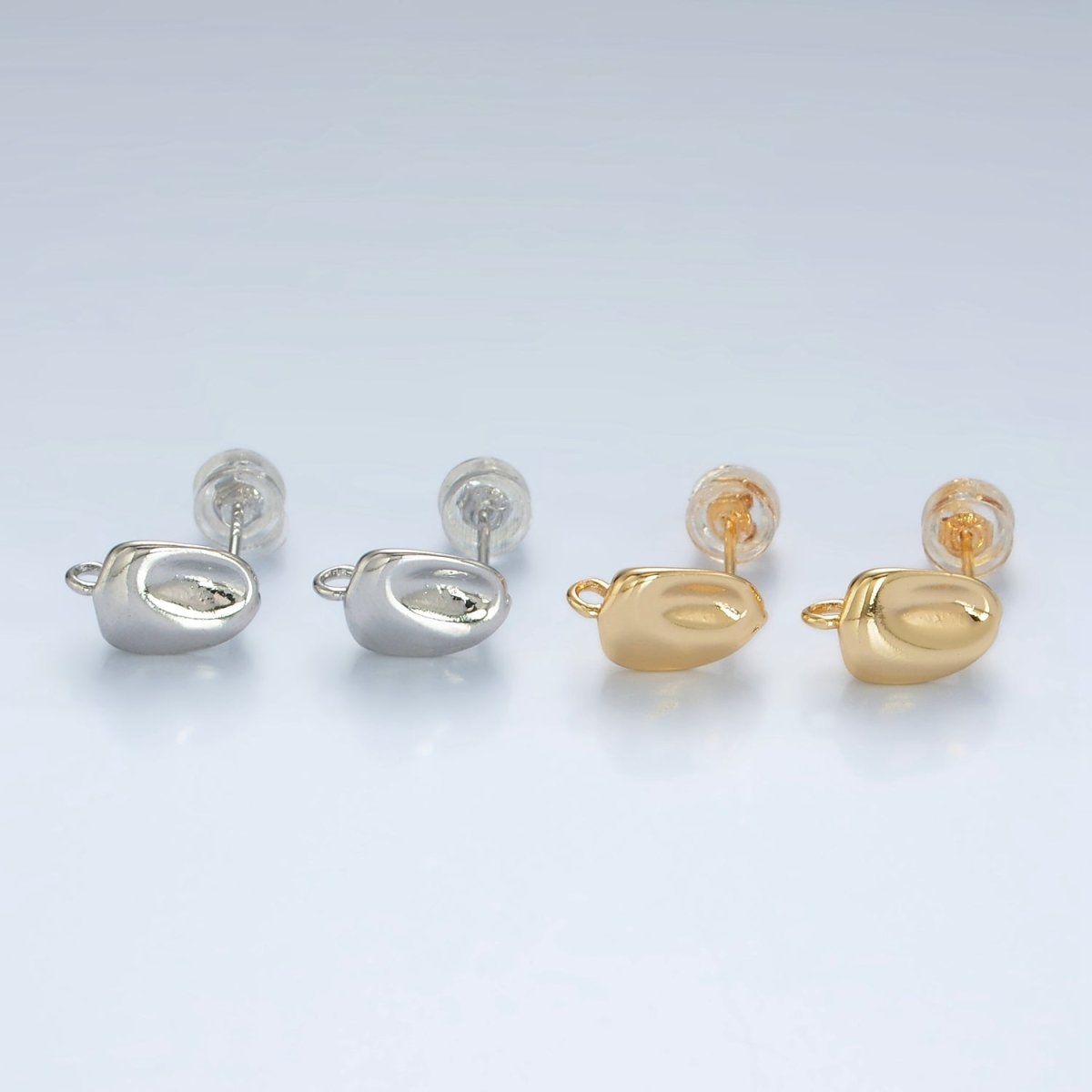 16K Gold Filled Hammered Bar Open Loop Stud Earrings Findings in Gold & Silver | Z840 Z841