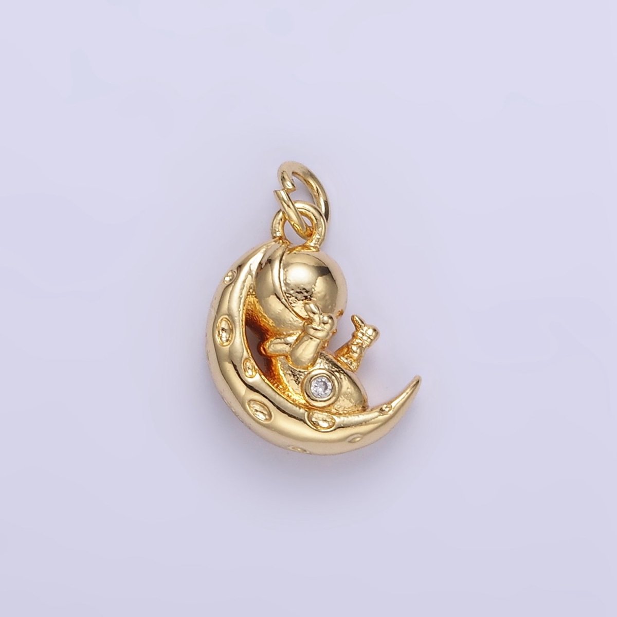 16K Gold Filled Hammered Celestial Crescent Moon Space Man Charm in Gold & Silver | E389