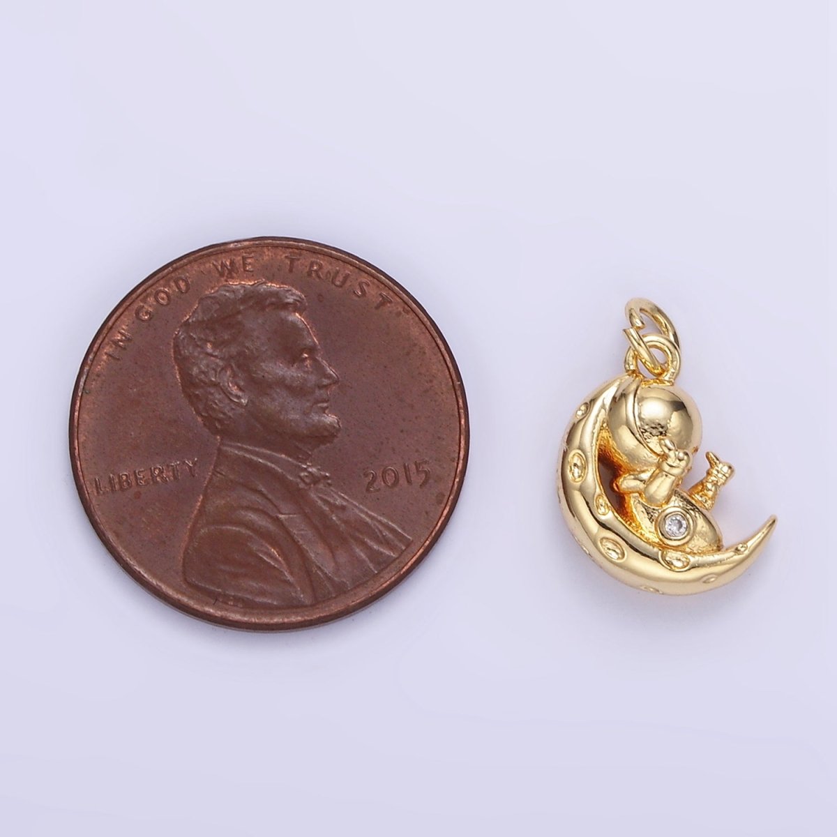 16K Gold Filled Hammered Celestial Crescent Moon Space Man Charm in Gold & Silver | E389
