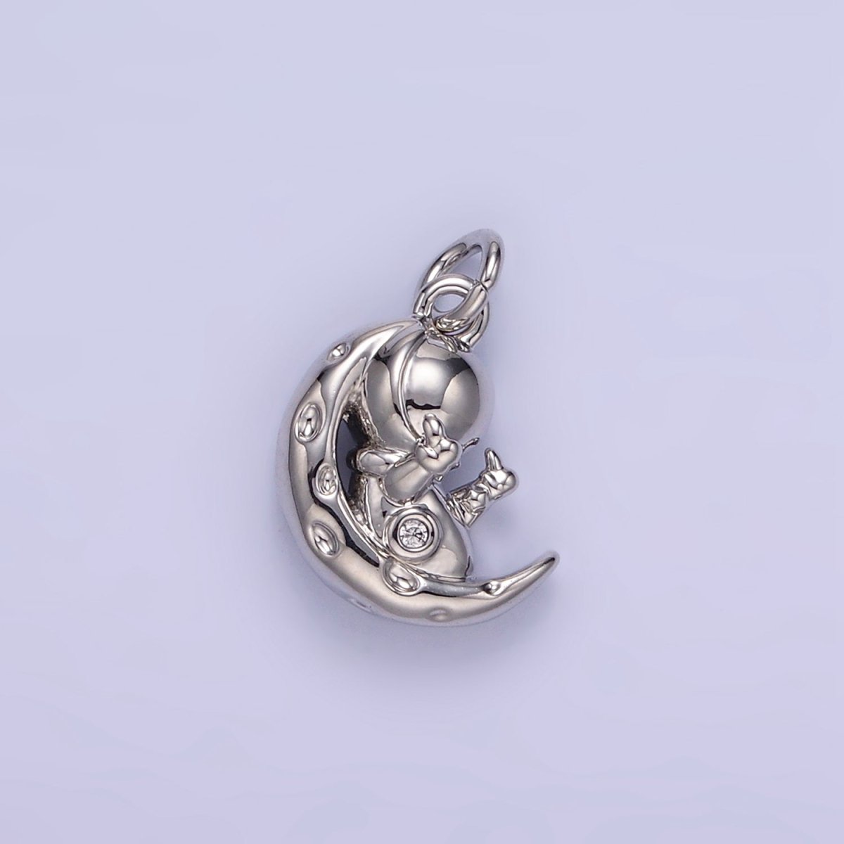 16K Gold Filled Hammered Celestial Crescent Moon Space Man Charm in Gold & Silver | E389