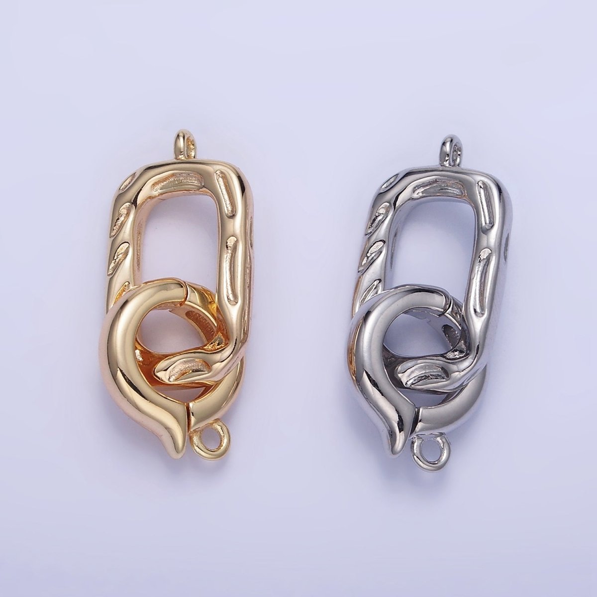 16K Gold Filled Hammered Rectangular Snap Latch Finding Set in Gold & Silver | Z792