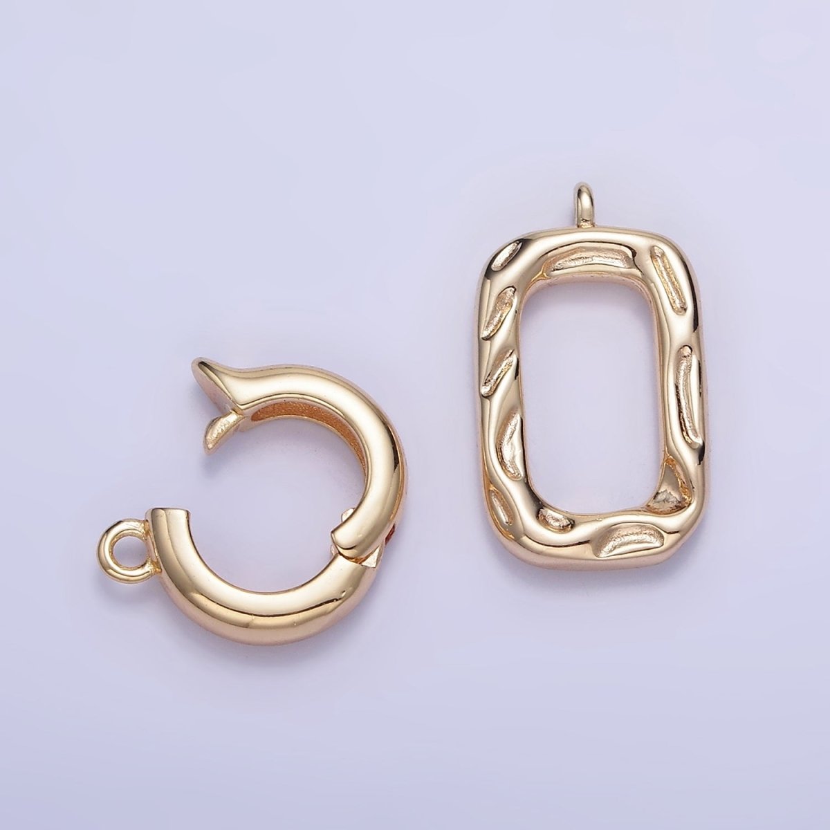 16K Gold Filled Hammered Rectangular Snap Latch Finding Set in Gold & Silver | Z792