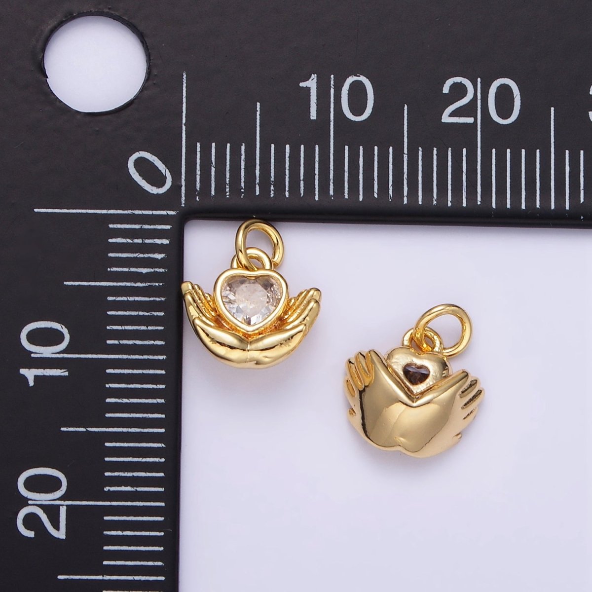 24K Gold Filled Heart CZ Hand Palm Gesture Charm | AG843