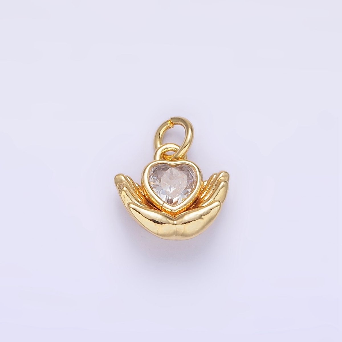 24K Gold Filled Heart CZ Hand Palm Gesture Charm | AG843