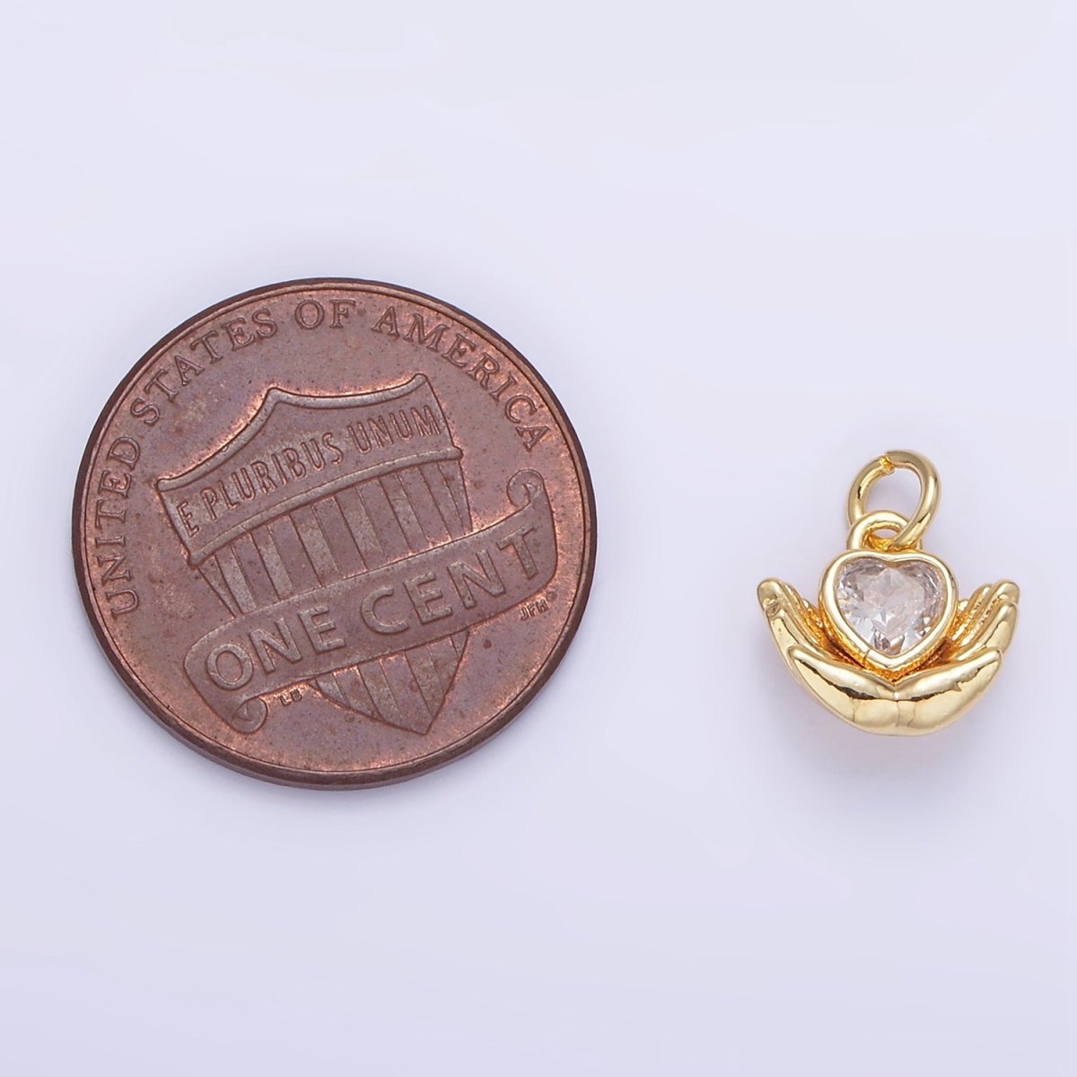 24K Gold Filled Heart CZ Hand Palm Gesture Charm | AG843