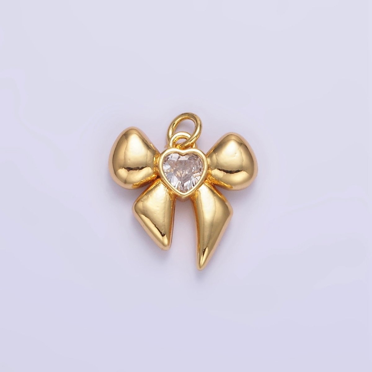16K Gold Filled Heart CZ Ribbon Puffed Mini Charm | E361