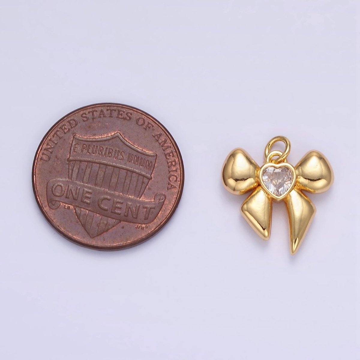 16K Gold Filled Heart CZ Ribbon Puffed Mini Charm | E361