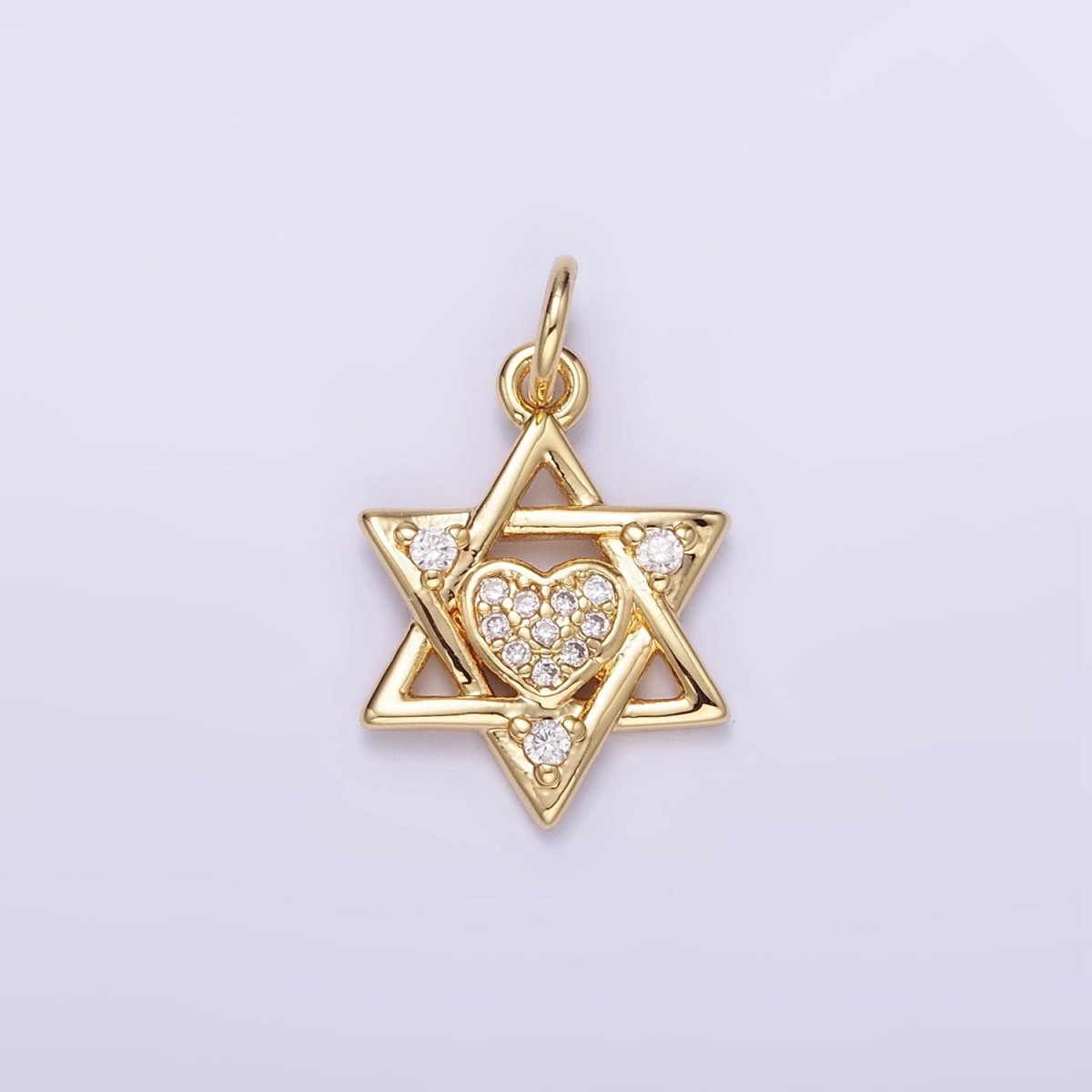 16K Gold Filled Jewish Star Heart Micro Paved CZ Charm | C292