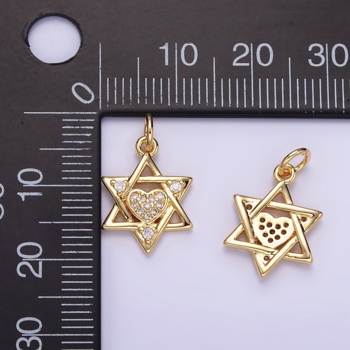 16K Gold Filled Jewish Star Heart Micro Paved CZ Charm | C292
