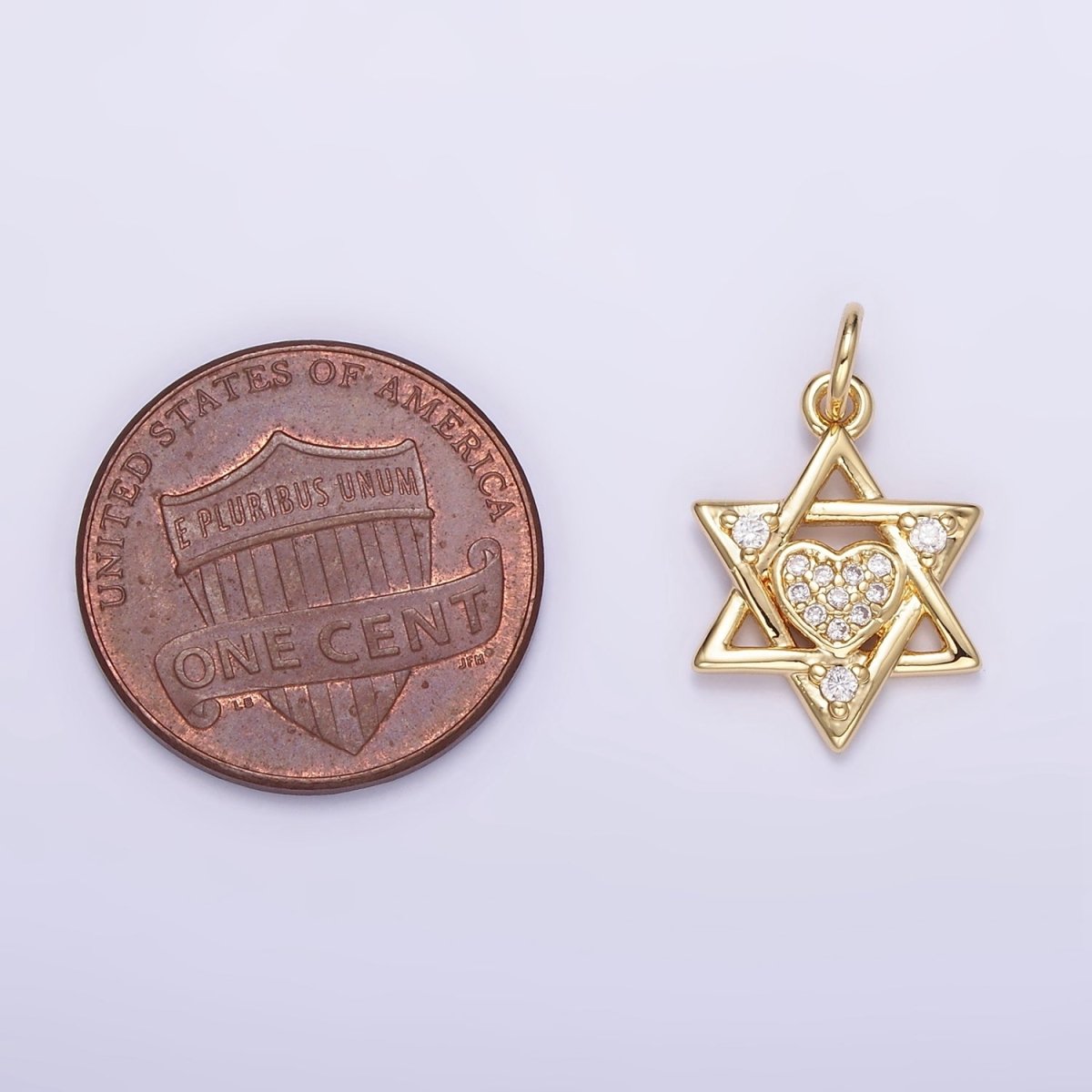 16K Gold Filled Jewish Star Heart Micro Paved CZ Charm | C292