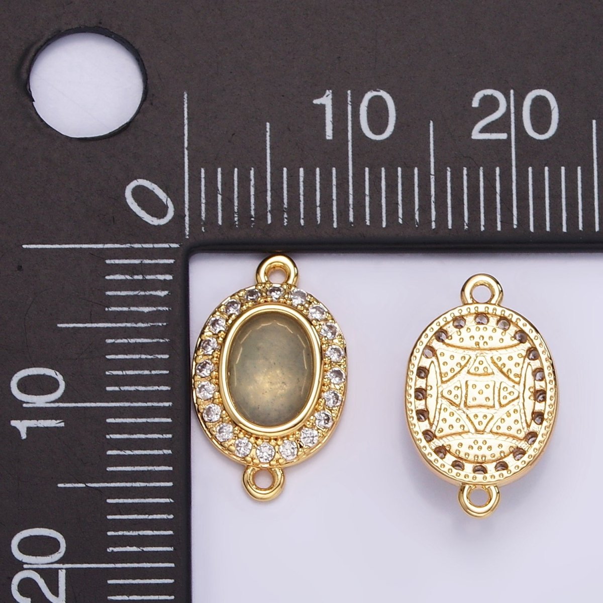 16K Gold Filled Labradorite Micro Paved CZ Oval Connector | F159