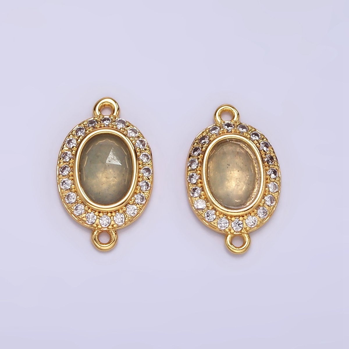 16K Gold Filled Labradorite Micro Paved CZ Oval Connector | F159