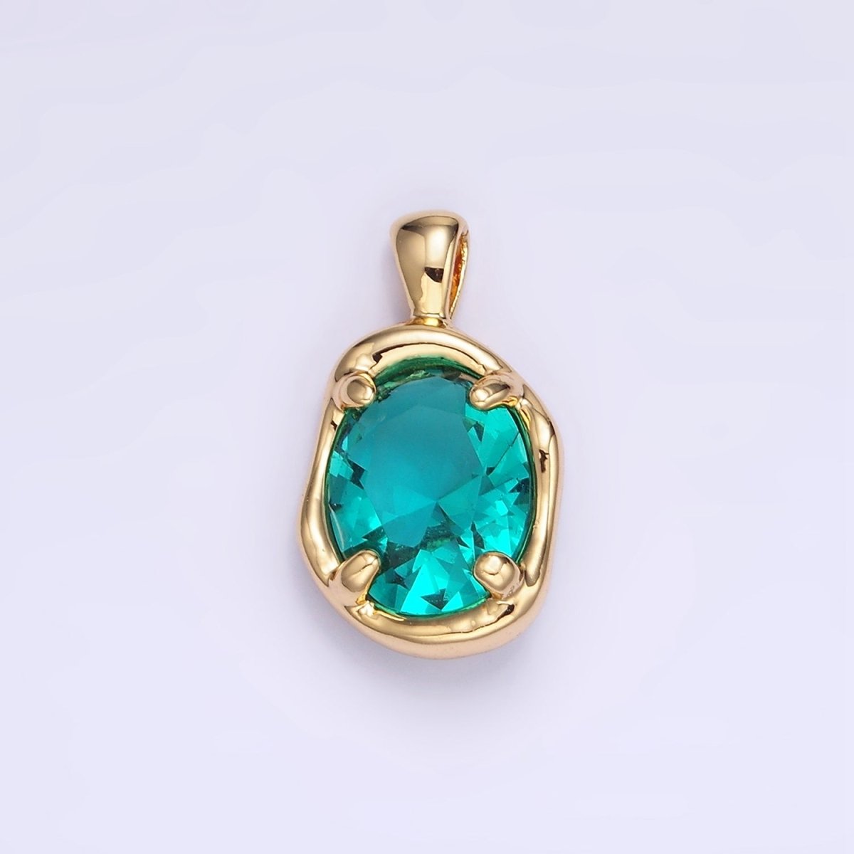 16K Gold Filled Light Teal Blue CZ Molten Bezel Pendant | AA1312