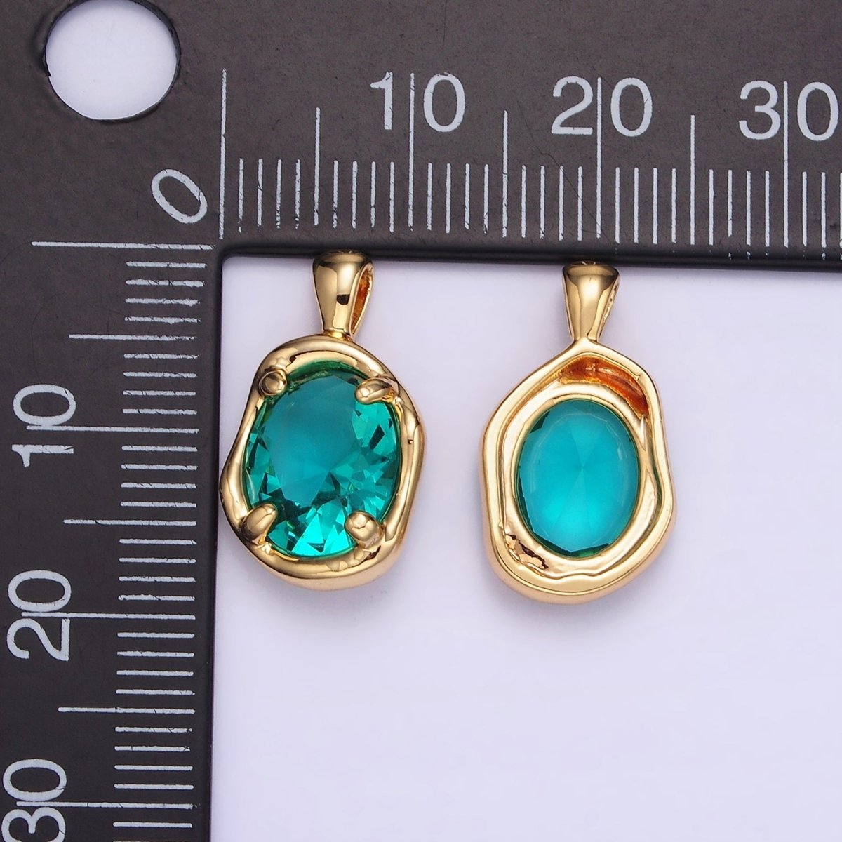 16K Gold Filled Light Teal Blue CZ Molten Bezel Pendant | AA1312