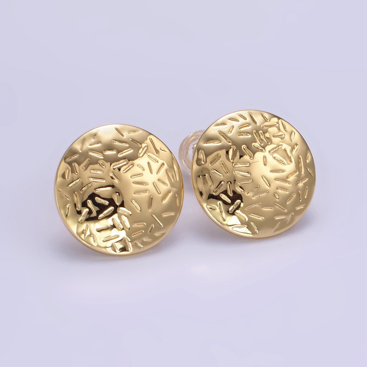 16K Gold Filled Line-Textured Round Stud Earrings in Gold & Silver | Z824 Z825