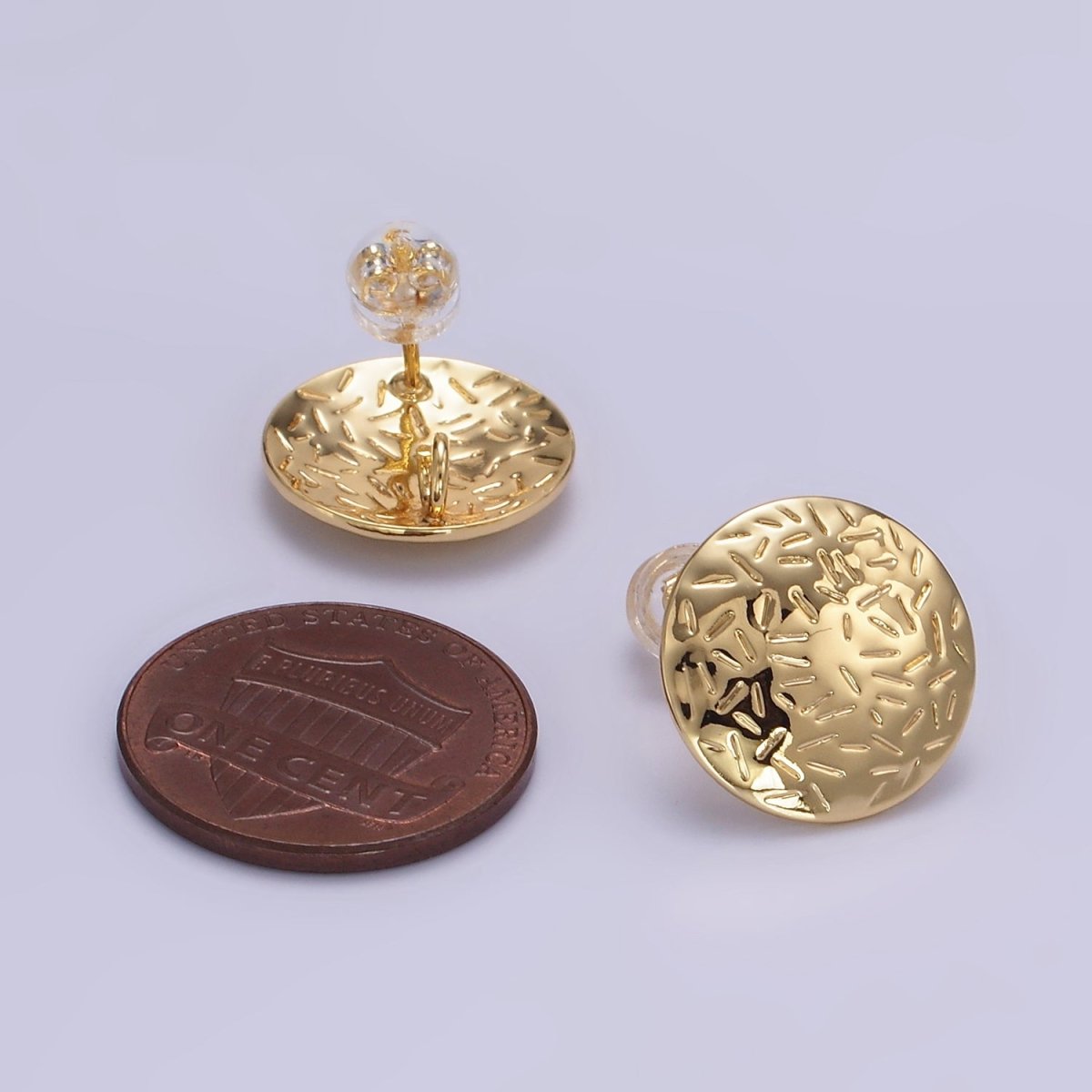 16K Gold Filled Line-Textured Round Stud Earrings in Gold & Silver | Z824 Z825