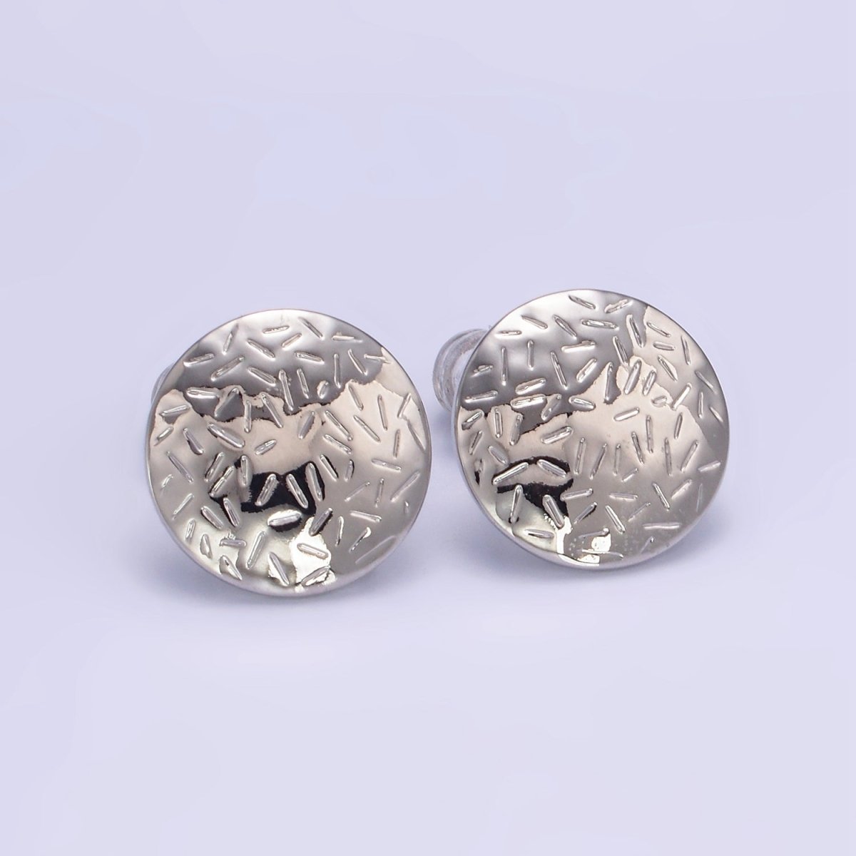16K Gold Filled Line-Textured Round Stud Earrings in Gold & Silver | Z824 Z825
