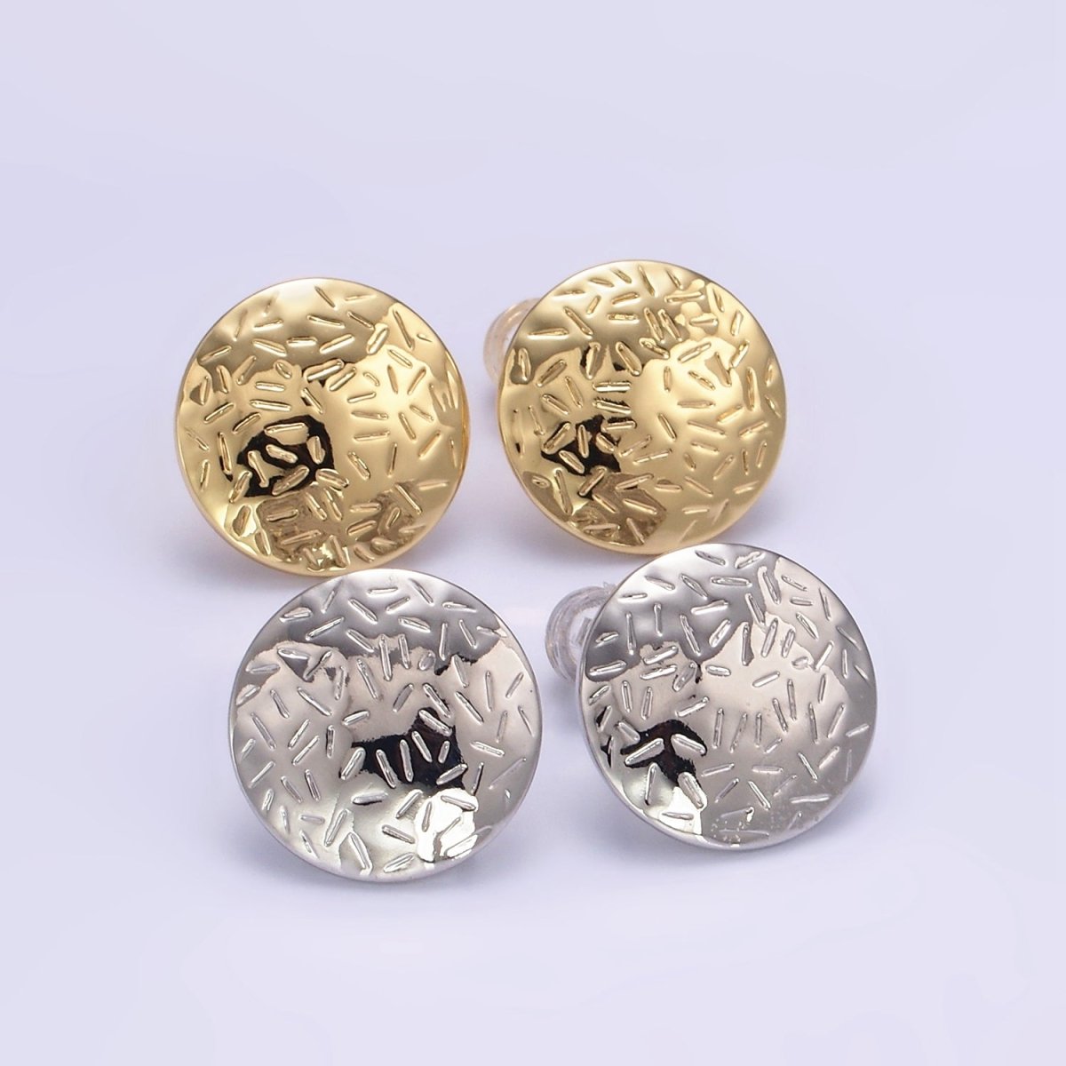 16K Gold Filled Line-Textured Round Stud Earrings in Gold & Silver | Z824 Z825