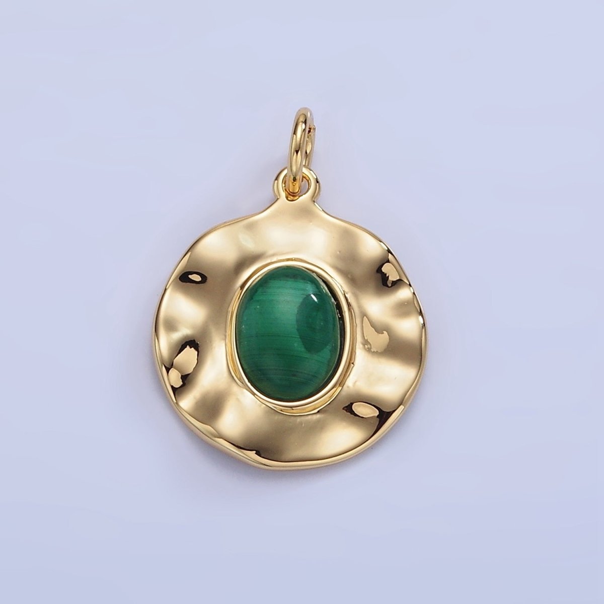 16K Gold Filled Malachite Gemstone Hammered Charm | C357